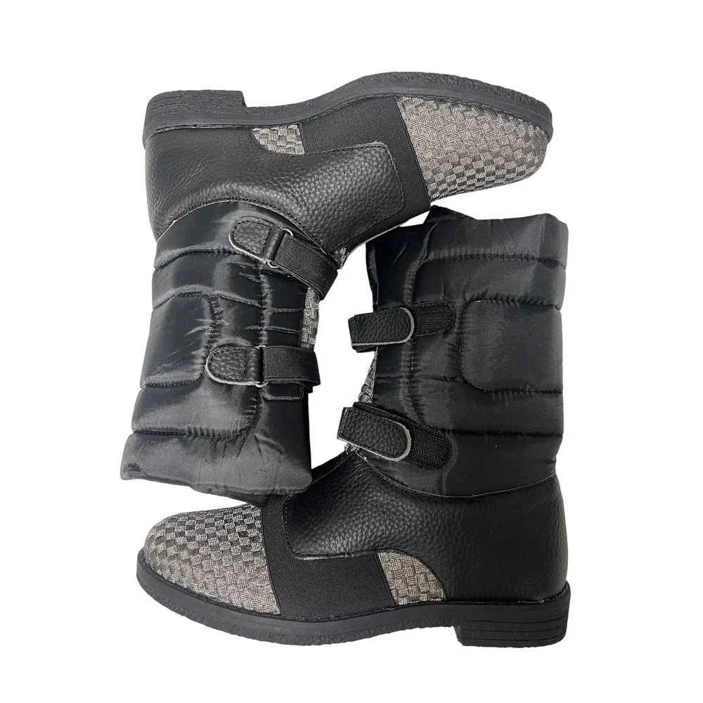 Bernie Mev Size 38 Black Quilted Puffer Woven Mid-Calf Boots Winter Comfort